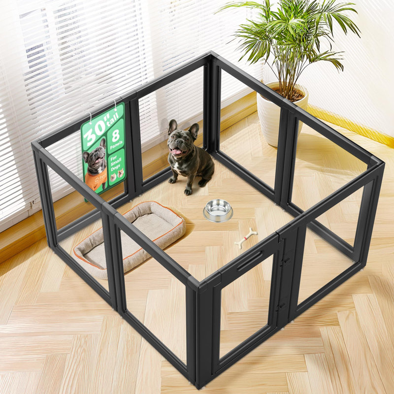 Parc d'intérieur pour chien en acrylique AuraSpace de FXW pour petits et moyens chiens, 30 pouces, 8 panneaux, noir, Noir