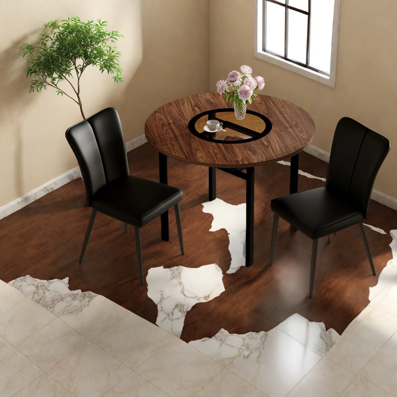 Ensemble de table de salle à manger moderne avec rangement, grain de bois et verre à thé pour la maison