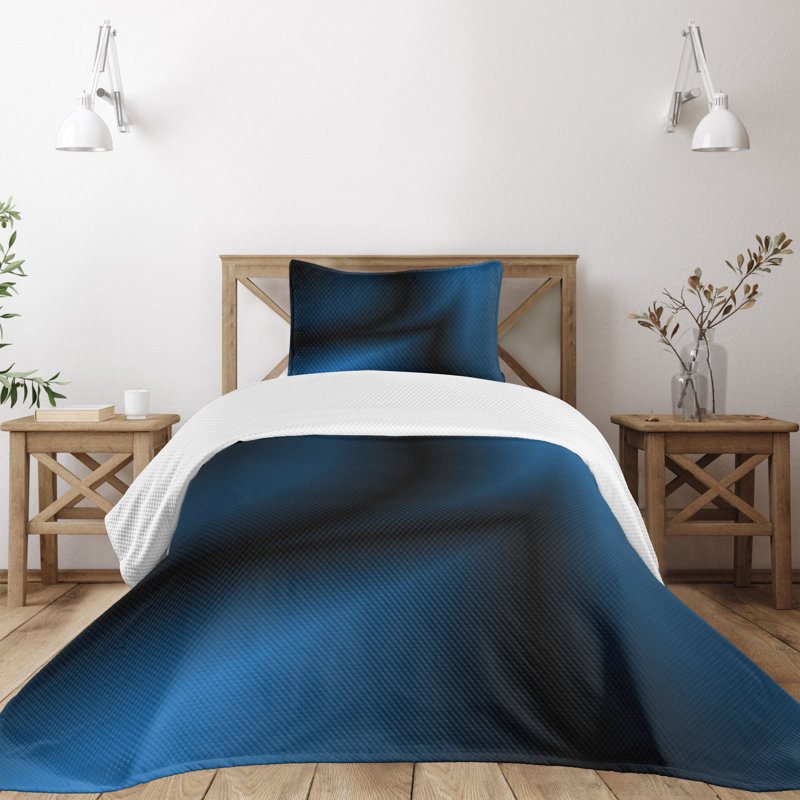 Twin Blue Quilted Bedspread Set with Pillow Sham