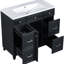 Meuble-lavabo de 36 po avec lavabo, noir. Lavabo en résine. Trou de débordement. Gain de place pour les petites salles de bain. Élégant. Armoire noire à 3 tiroirs, salle de bain, évier, structure, rangement organisé,