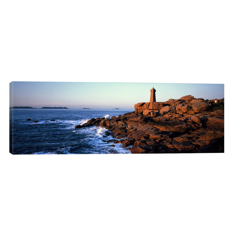 Ploumanac'h (mean Ruz) Lighthouse, Perros-Guirec, Cote De Granit Rose, Cotes-D'armor, Brittany, France - Wrapped Canvas Panoramic Print