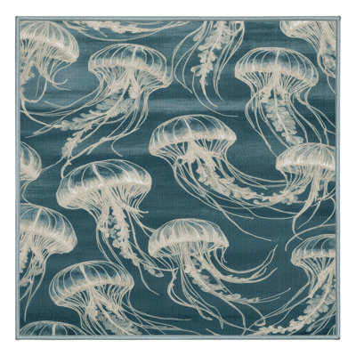 Machine Washable Nature Blue Area Rug
