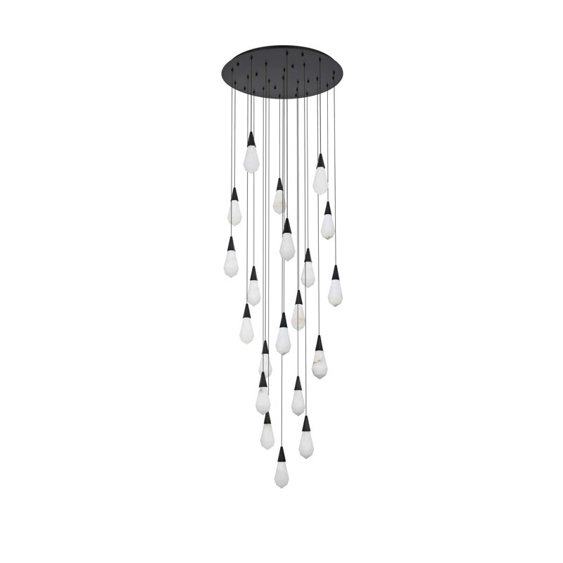 Lustre rond noir en albâtre Belote, H 10 po x l 32 po x P 32 po, Noir, 20 lumières
