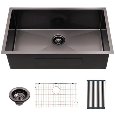 Évier de cuisine encastrable 28 po - évier de cuisine encastré noir en acier inoxydable 28 po x 18 po x 10 po Gauge 16