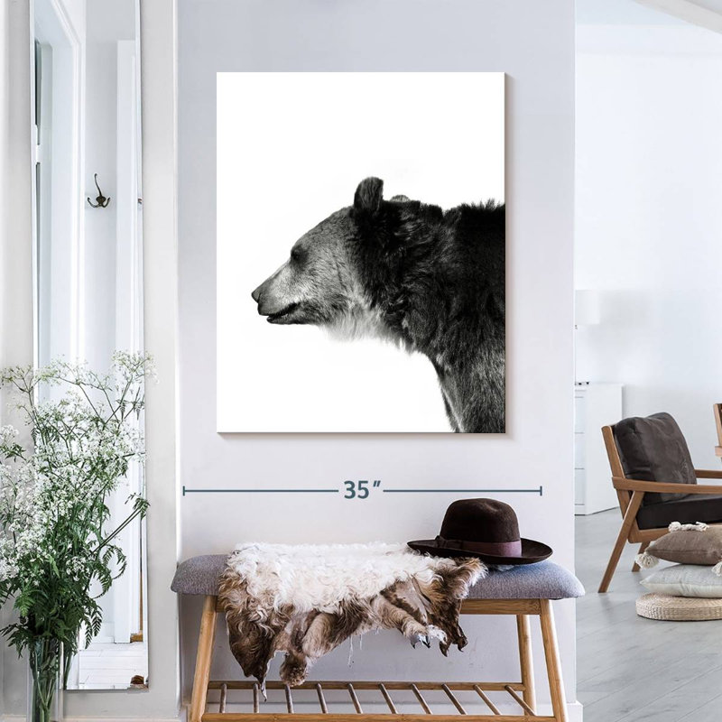 Tête d'ours monochrome, H 35 po x l 28 po x P 1,25 po