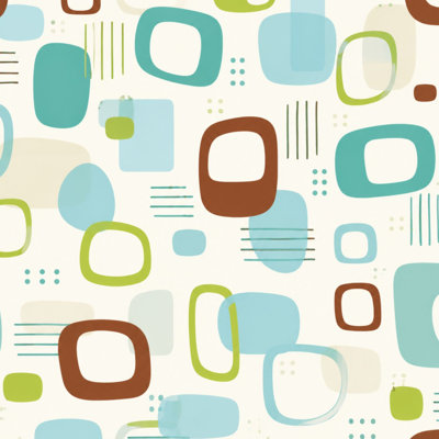 Peel and Stick Wallpaper Retro Abstract Geometric Blue Green Brown Rounded Shapes Contact Paper Removable Self Adhesive Wall Mural Wall Decor for Bedroom Kitchen Cabinets 17.7in x 118in