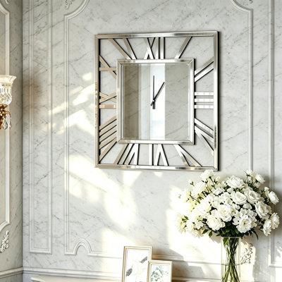 Large Glass Wall Clock Silver Accent Clock