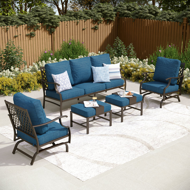 Asfand Patio Conversation Set, Peacock Blue, No