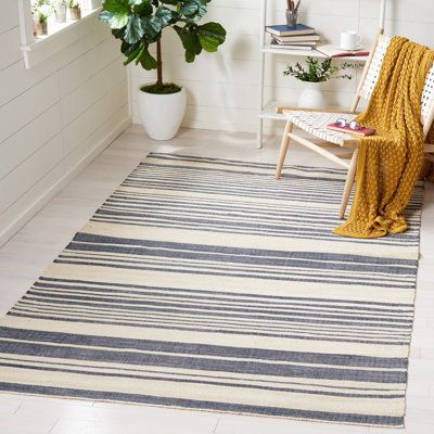 Fitzpatrick Hand Woven Jute/Wool Striped Rug in Ivory/Charcoal