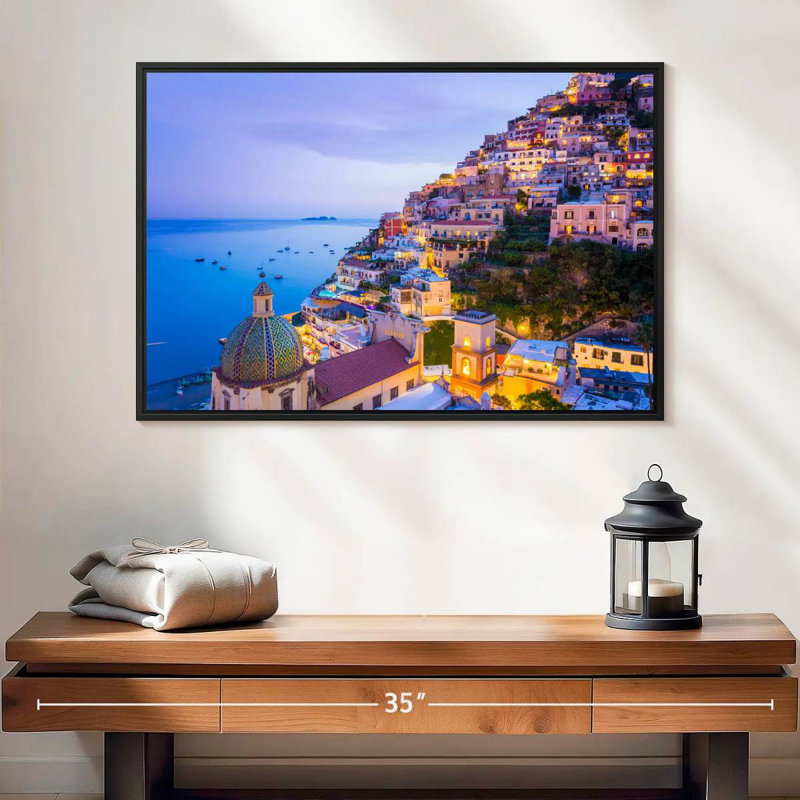 Ville côtière d'Amalfi, 25 po x 17 po, Cadre flottant noir