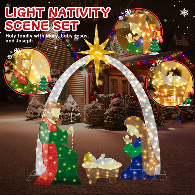 Ensemble de décorations de Noël pour la crèche de Noël avec 175 lumières DEL