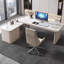 Bureau blanc et blanc en bois fritté en forme de L + bois manufacturé avec 3 tiroirs-1070690738-1070690743