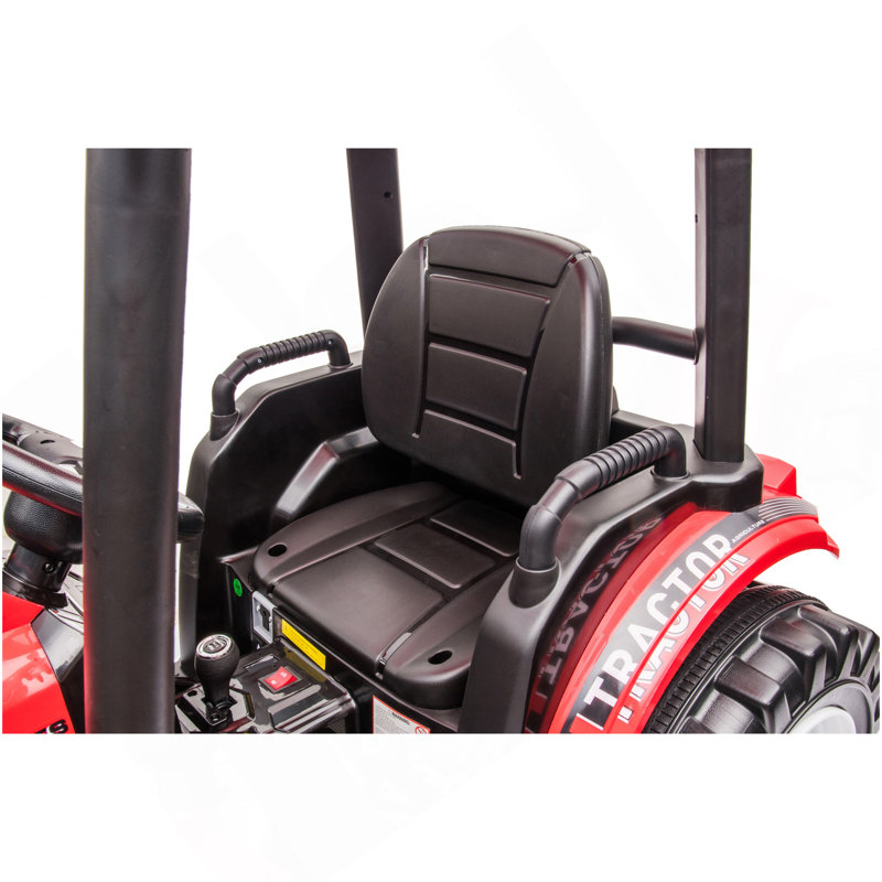Tracteur à pédale 24V avec télécommande pour les parents, tracteur à pédales avec chargeuse et pelle rétrocaveuse, Rouge