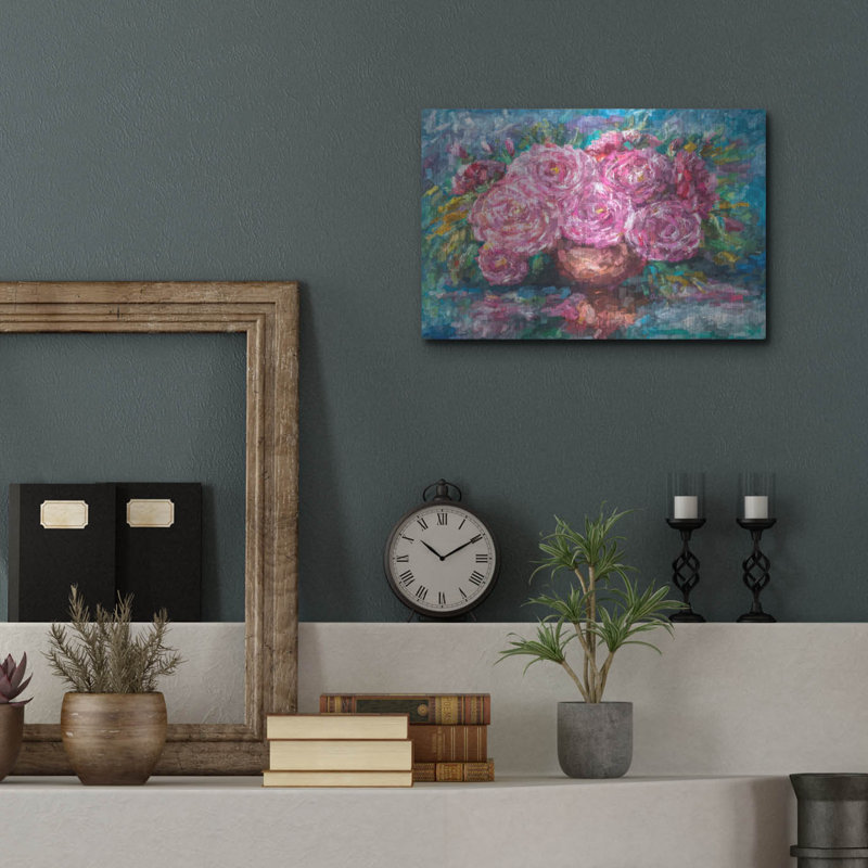 «Pink Roses, Just for You» par Lena Owens, art mural en métal, H 12 po x l 16 po