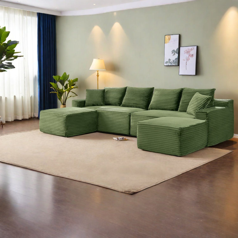 Canapés modulaires confortables en velours côtelé vert, style moderne pour la maison