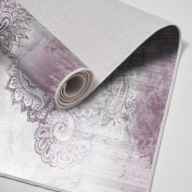 Tapis blanc / gris en polyamide tissé à la machine Endless, Rectangle 5 pi 3 po x 7 pi 7 po