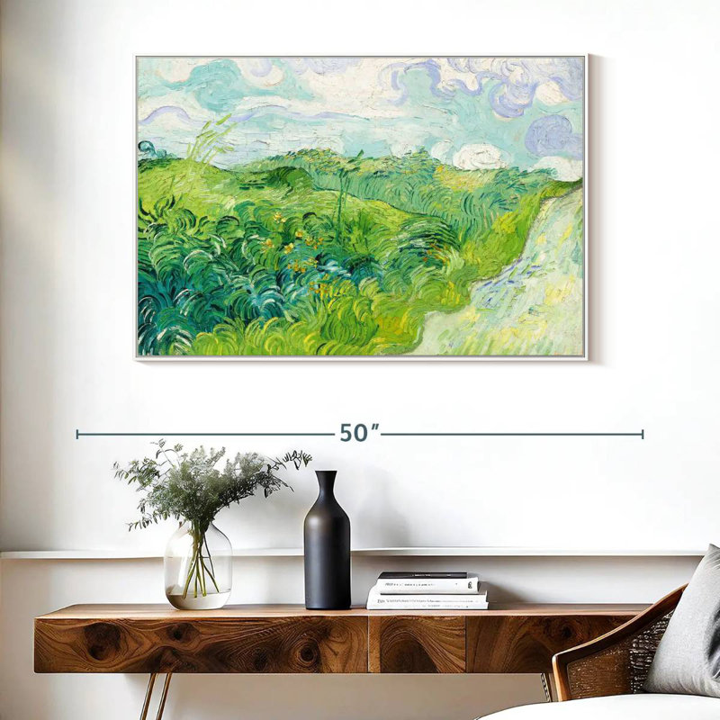 Champ de blé vert Auvers, Cadre flottant blanc, 40 po x 27 po