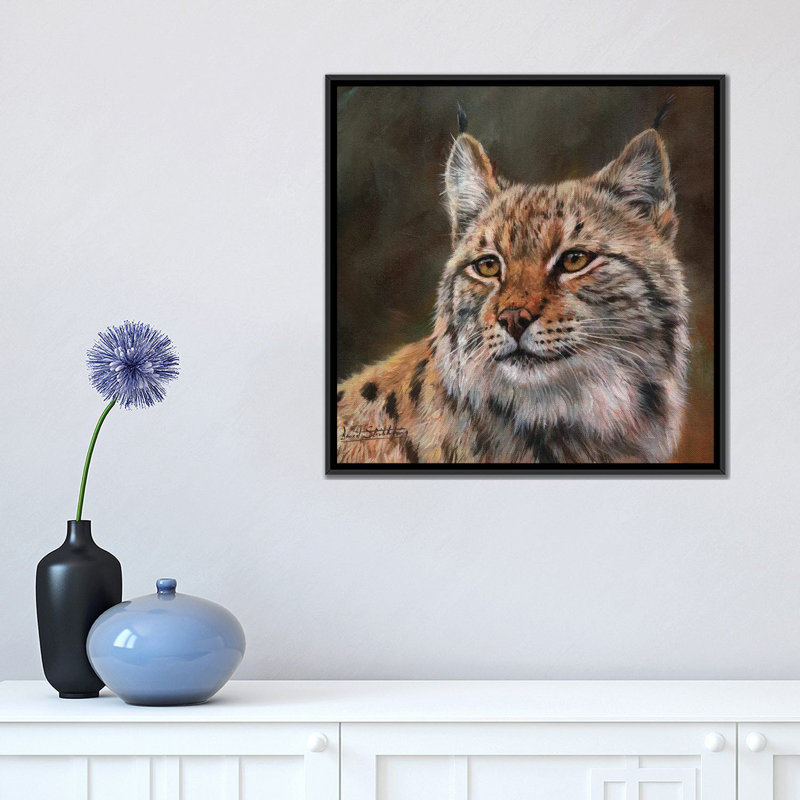 « eurasian lynx », impression sur toile, H 18 po x l 18 po x P 1,5 po, Toile avec cadre noir, Pas de tapis