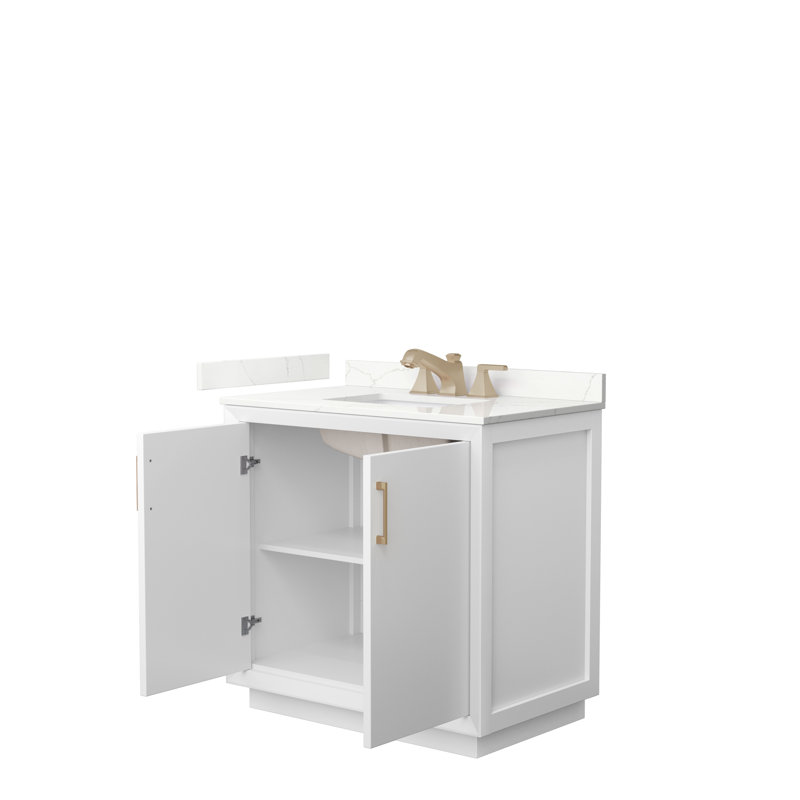 Strada 36'' W Single Vanity, White, Matte Black, Giotto Quartz