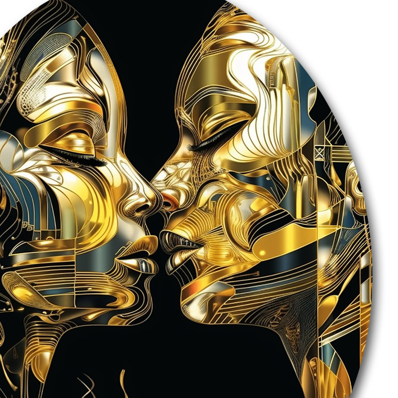 Acrylique Couple s'embrassant III - Marbre abstrait, art mural rond sur métal, H 16 po x l 16 po x P 1 po