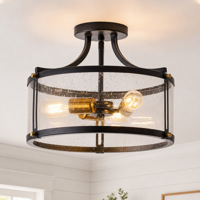 Stacie 3-Light Black Finish Dimmable Farmhouse Semi-Flush Mount Light