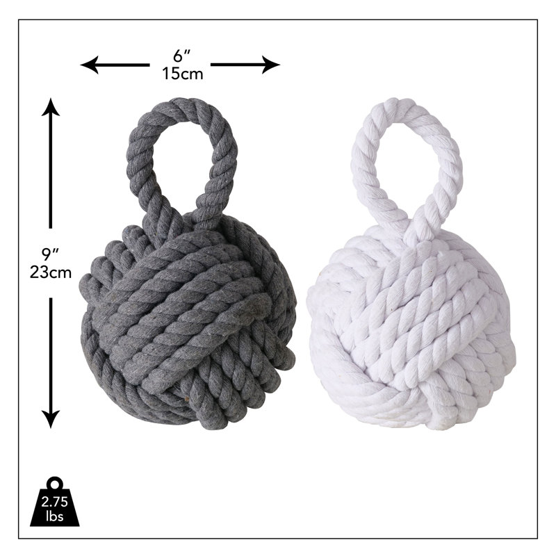 Nautical Knot Jute Rope Door Stopper Set in Grey and White