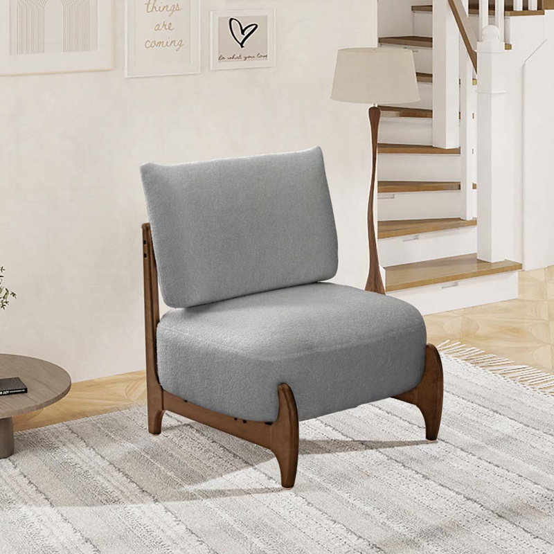 Chaise d'appoint rembourrée, Gris, Noyer