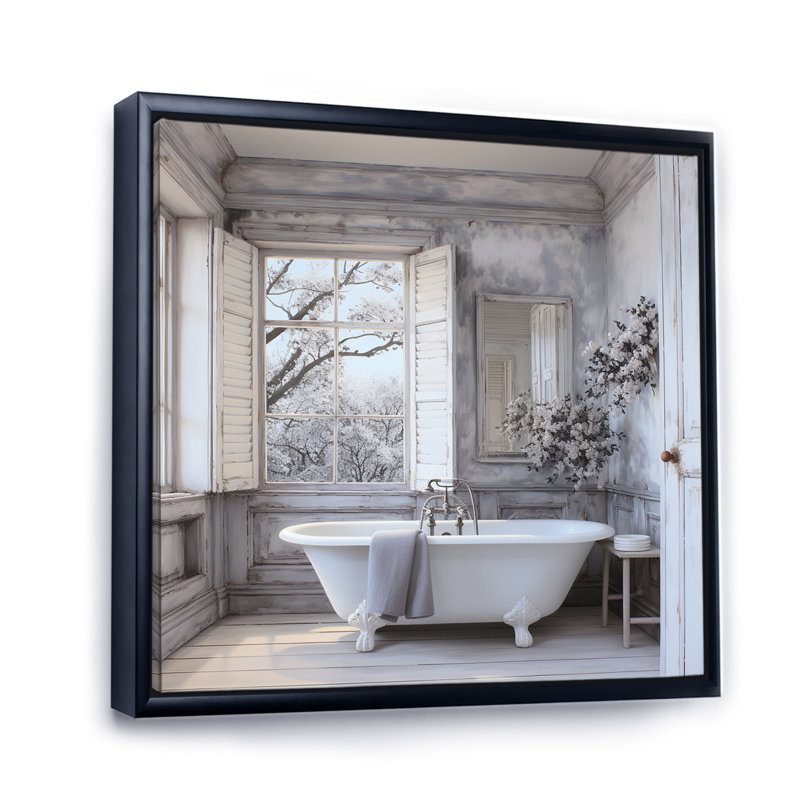 Farmhouse Bathroom Charm II - impressions sur toile blanchisserie, H 24 po x l 24 po, Reproduction avec cadre flottant, Noir