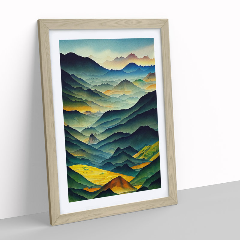 XV1022-5151X Mountain Landscape No.1 - Single Picture Frame Painting, Oak, 64cm H x 46cm W x 2cm D