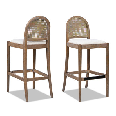 Berthile 30.5" Curved Back Bar Stool, Set Of 2, Ebony Boucle