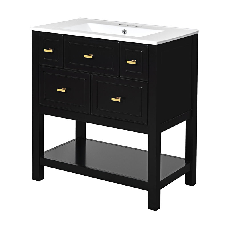 Ensemble de meuble-lavabo autoportant avec lavabo en céramique séparé, Noir