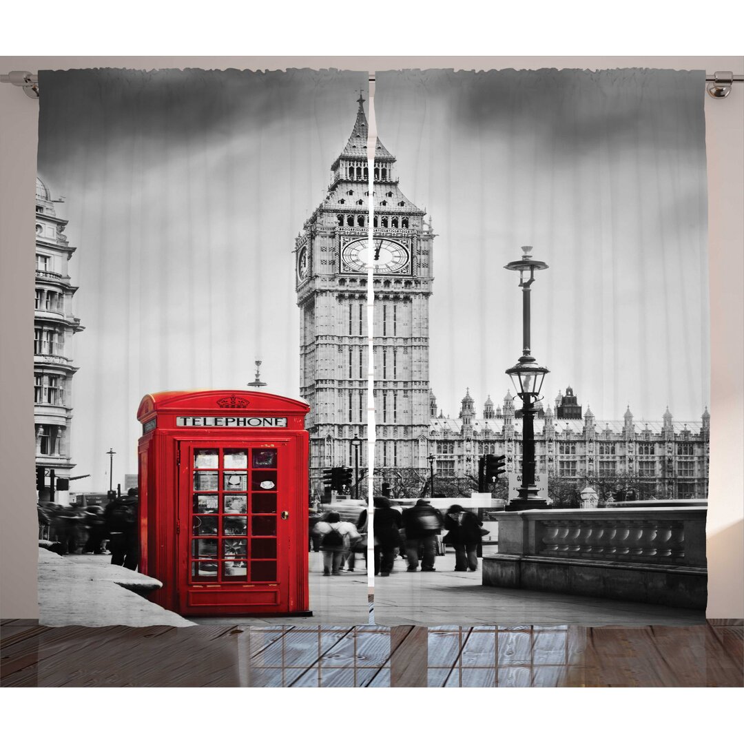 Rustikaler Vorhang, Telefonzelle Big Ben, London, Grau Rot