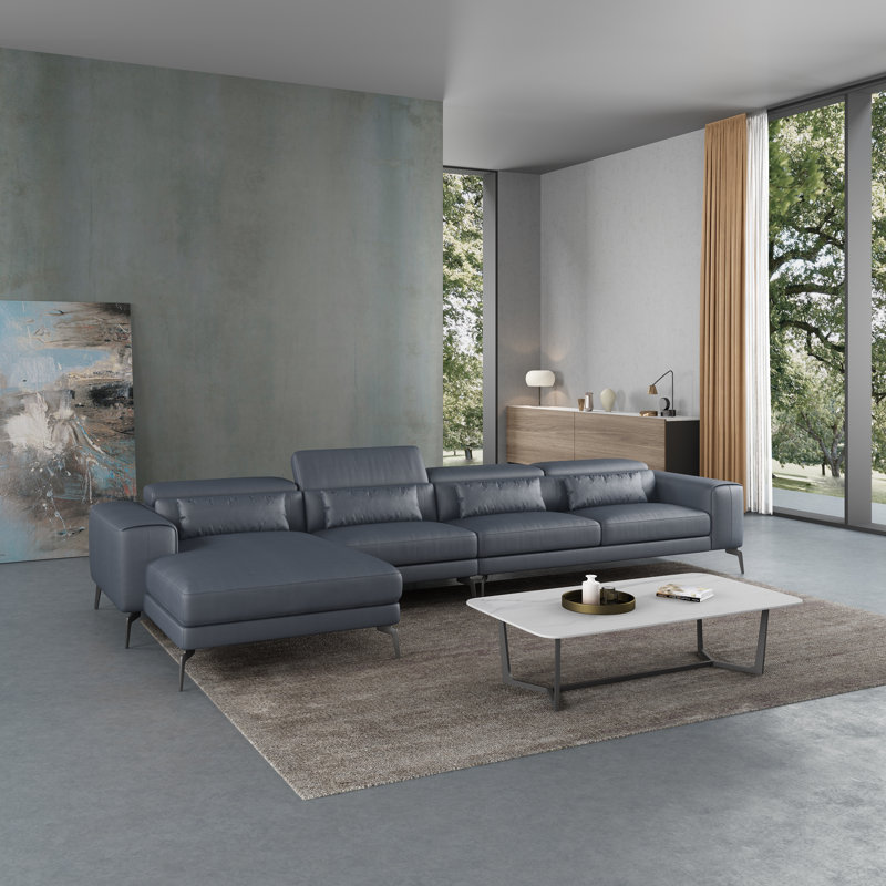 Cavour Sectional, Left Hand Facing, Gray Genuine Leather