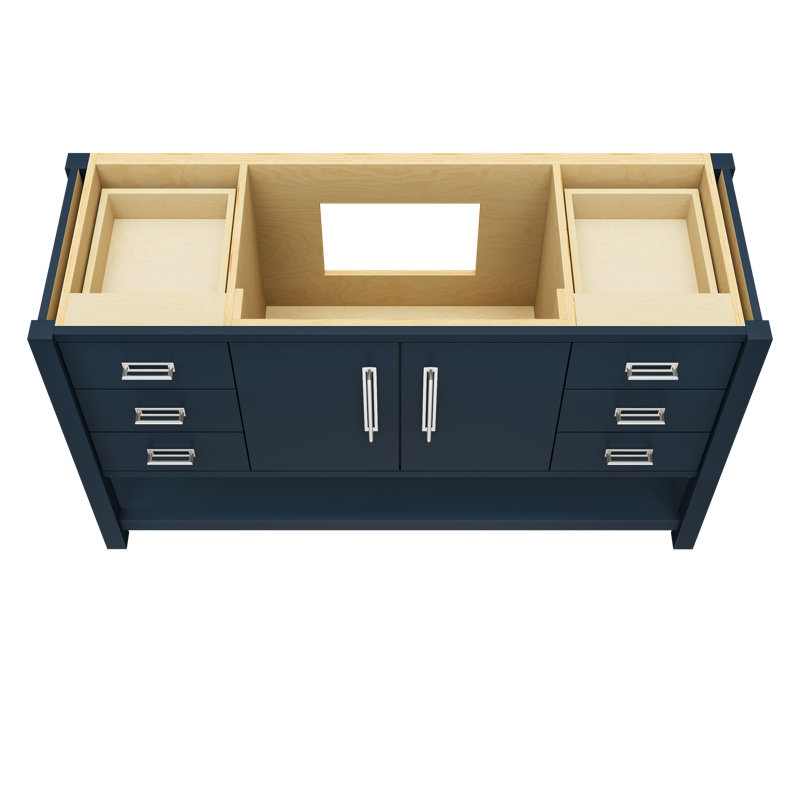 Kiawah Single Extra Wide Bath Vanity, Hague Blue, Polished Chrome, 60"