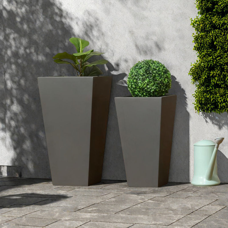 Durable Gray Magnesium Oxide Planters, Stackable Modern Design For Patios And Gardens