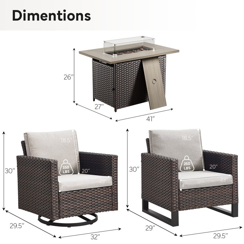 Naresa 5-Piece Outdoor Wicker Furniture Set With Swivel Glider Chairs & Fire Pit Table