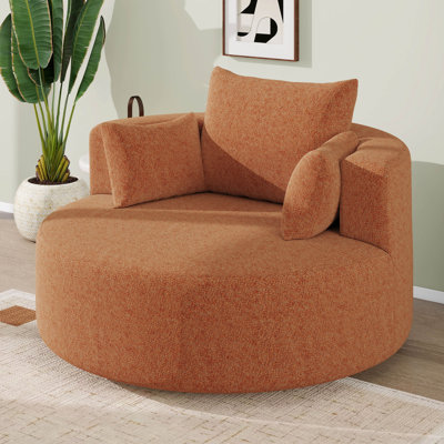 Fauteuil d'appoint pivotant sur 360 °, fauteuil demi-tonneau rond très profond et moderne avec 3 coussins amovibles