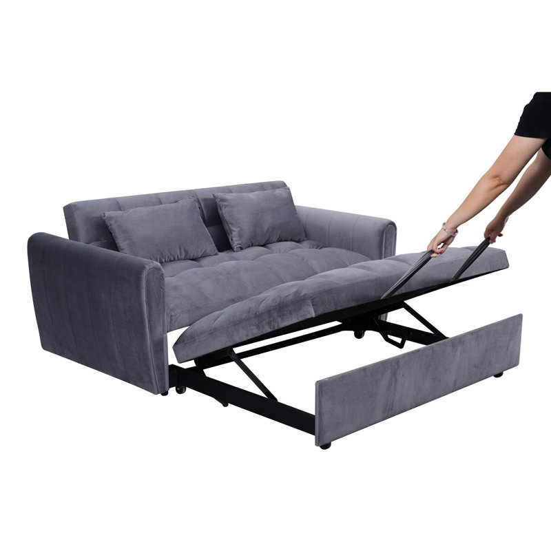 Foldable large size sofa bed, modern velvet double sofa, sofa bed with adjustable back, storage bag and pillow, suitable for living room, bedroom