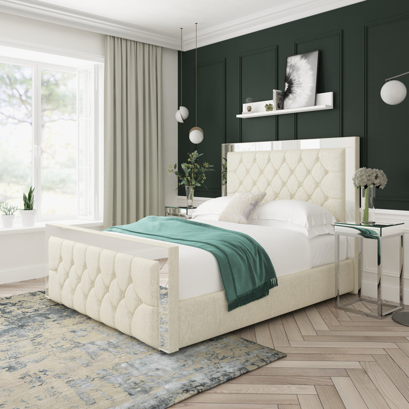Sage Chenille Upholstered Ottoman Bed Frame, Single (3'), Cream