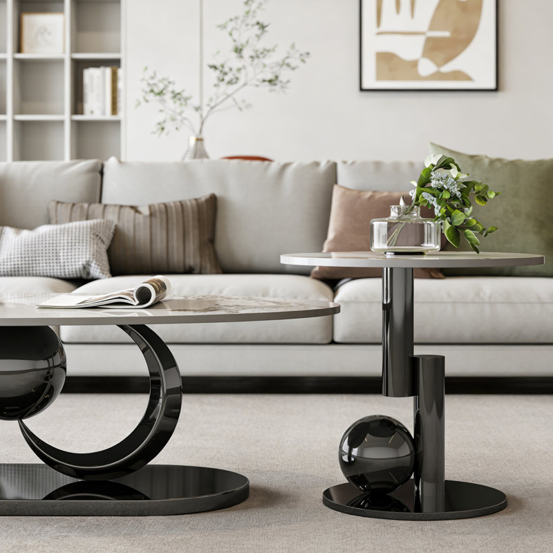 Table basse Modern, H 15,75 po x L 51,18 po x l 27,56 po, Blanc / Brun, Noir