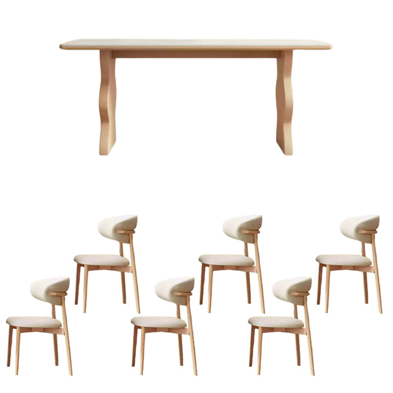 Wavy feet sintered stone dining table set, 29.53" H x 55.12" L x 31.5" W
