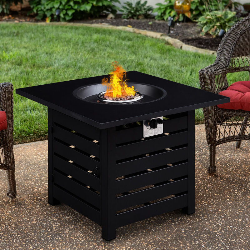 Foyer de table carré au gaz propane avec allumage automatique de 32 000 pouces avec allumage de rouille, parfait pour la détente au jardin, housse imperméable, assemblage facile, dégustation de terrasse convenable