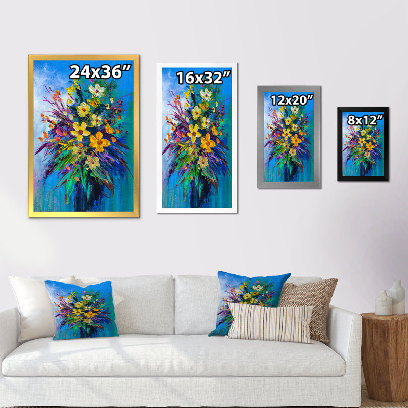 «Yellow Color Summer Bouquet», reproduction d'art sur toile traditionnelle, H 20 po x l 12 po x P 1 po, Cadre photo noir