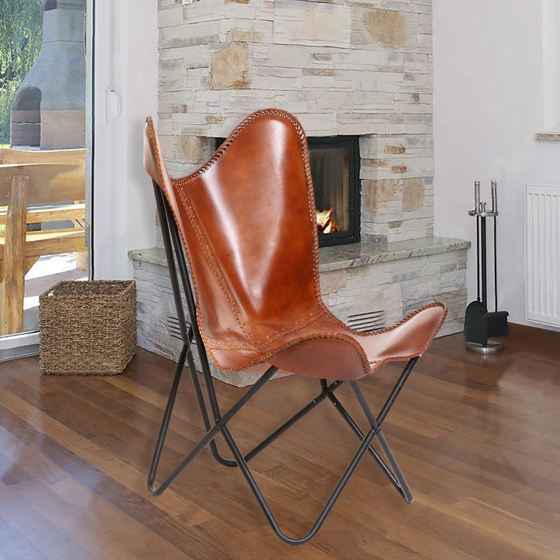 Modern Brown 31.5" W x 34.5" H Ergonomic Buffalo Leather Lounge Chair, Brown, Black