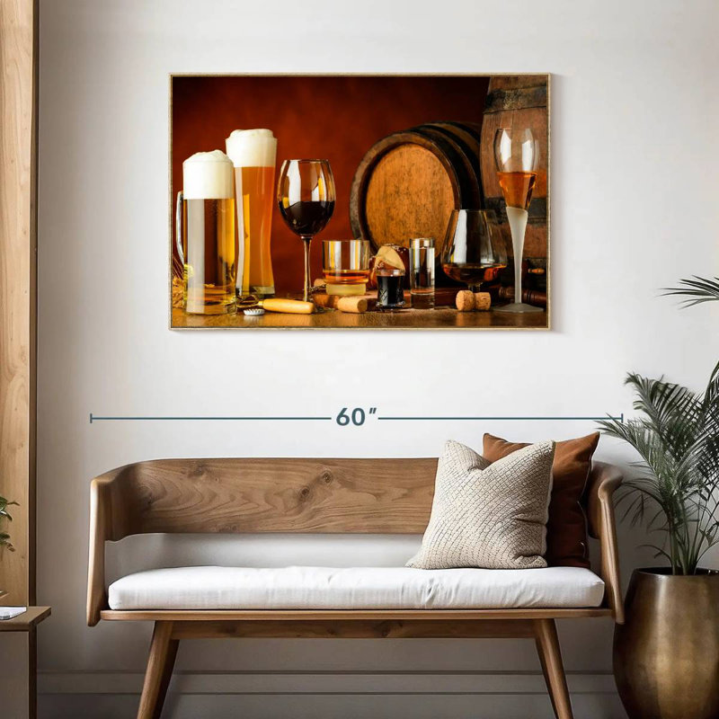 Vin et bière, Cadre flottant en bois naturel, 43 po x 29 po