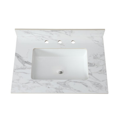 Bathroom Vanity Top,Sintered Stone Carra Barthroom Vanity Sink Tops With Rectangular Undermount Ceramic Sink With Vanity Backsplash,  Faucet Hole Bathroom Vanity Countertop