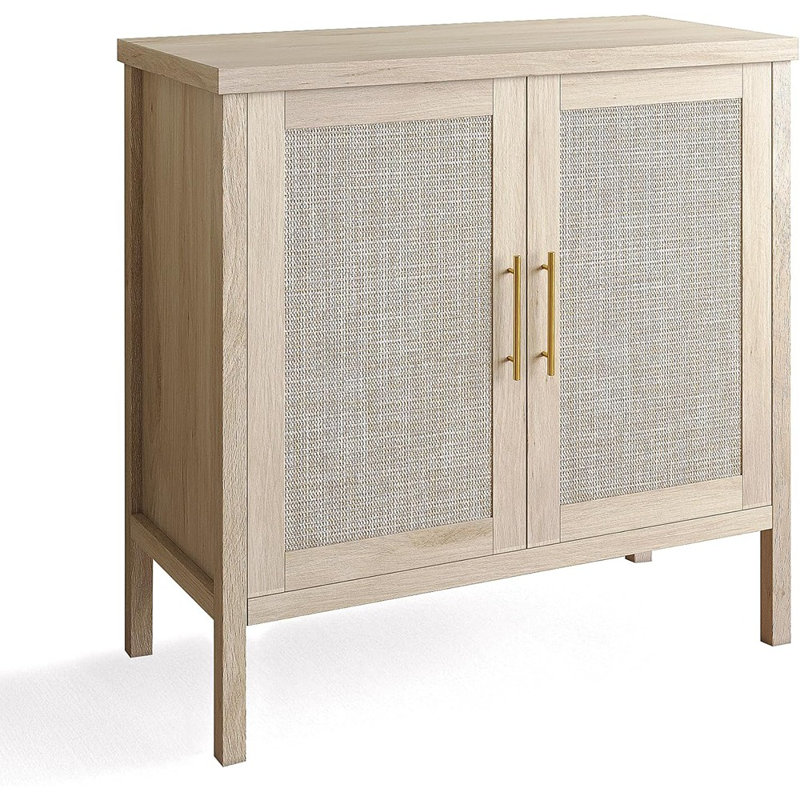 Rattan Storage Cabinet Sideboard With Rattan Doors – Wood Color
