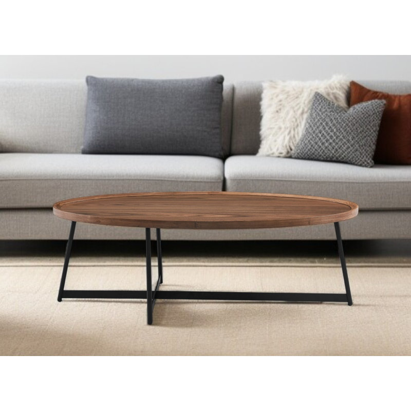Table basse 24 "avec cadre ovale en bois et métal brun et noir, Brun