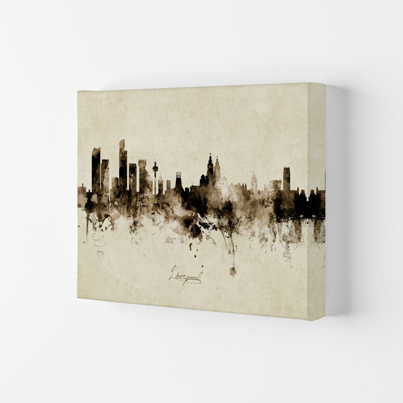 Liverpool England Skyline Vintage by Michael Tompsett - Print, Wrapped Canvas, 21cm H x 29.7cm W x 4cm D