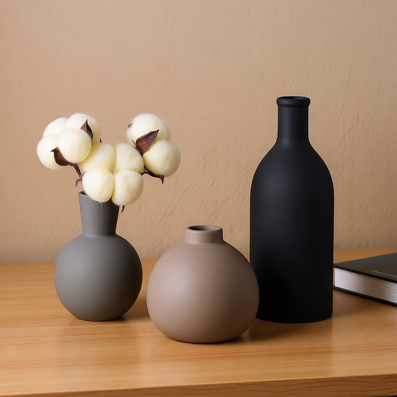 Ensemble de 3 vases en céramique, vases rustiques de style campagnard pour l'herbe et les fleurs de la pampa, décoration intérieure multicolore pour le salon ou le vestibule